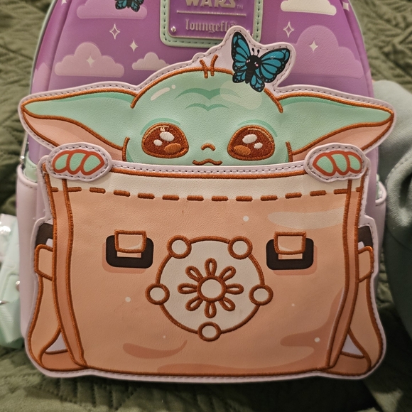 Loungefly Kids Grogu Backpack in Mint Peach & Lavender